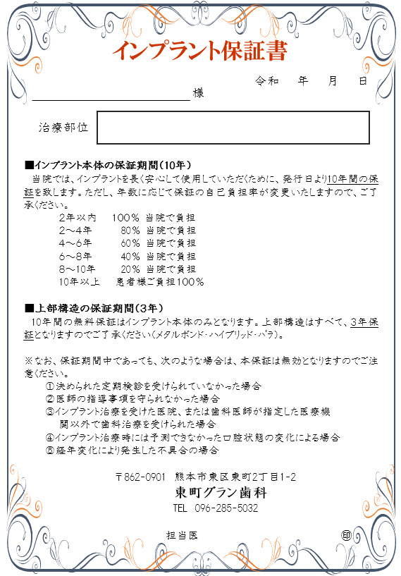 インプラント保証制度について